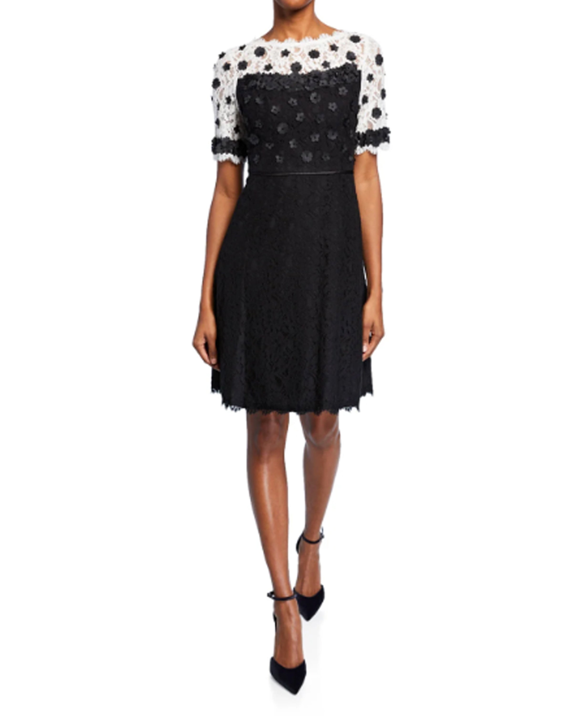 Floral Applique Fit and Flare Lace Dress