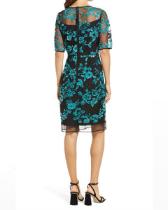 Embroidery Illusion Dress in Black/Teal