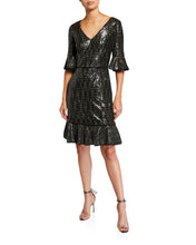 Load image into Gallery viewer, Grey V-Neck Sequin Dress with Flounce