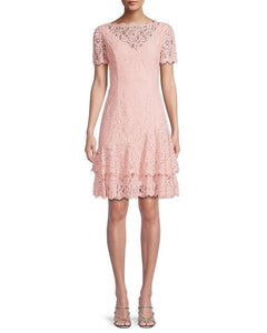 Double Ruffle Lace Dress in Dusty Pink