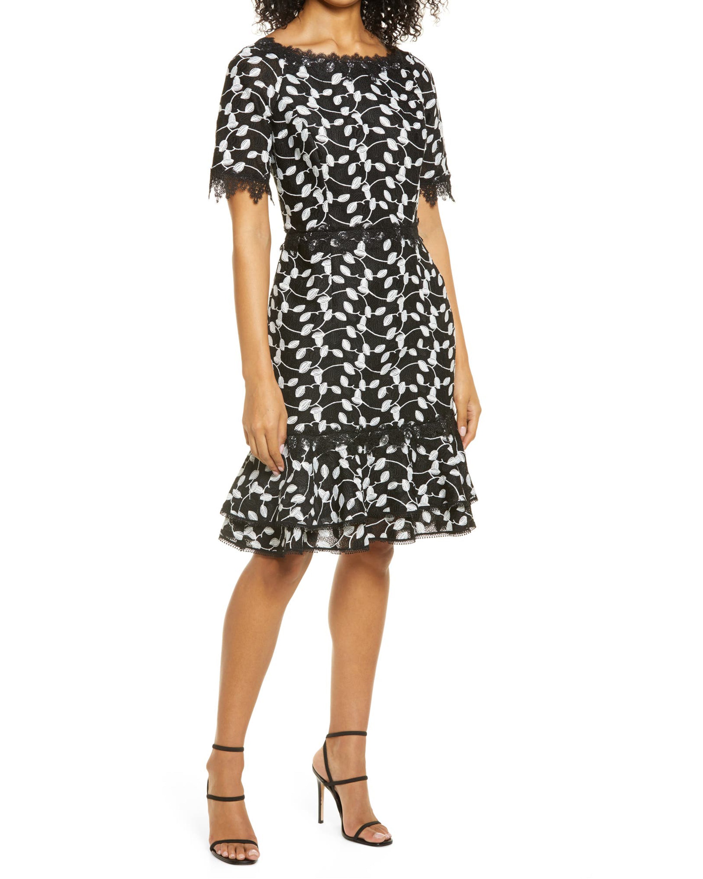 Shani Women's Off-The-Shoulder Lace Dress - Black White - Size 16 Shani Women's Off-The-Shoulder Lace Dress - Black White - Size 16