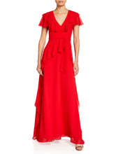 Load image into Gallery viewer, V-Neck Ruffle Georgette Gown Red - 1