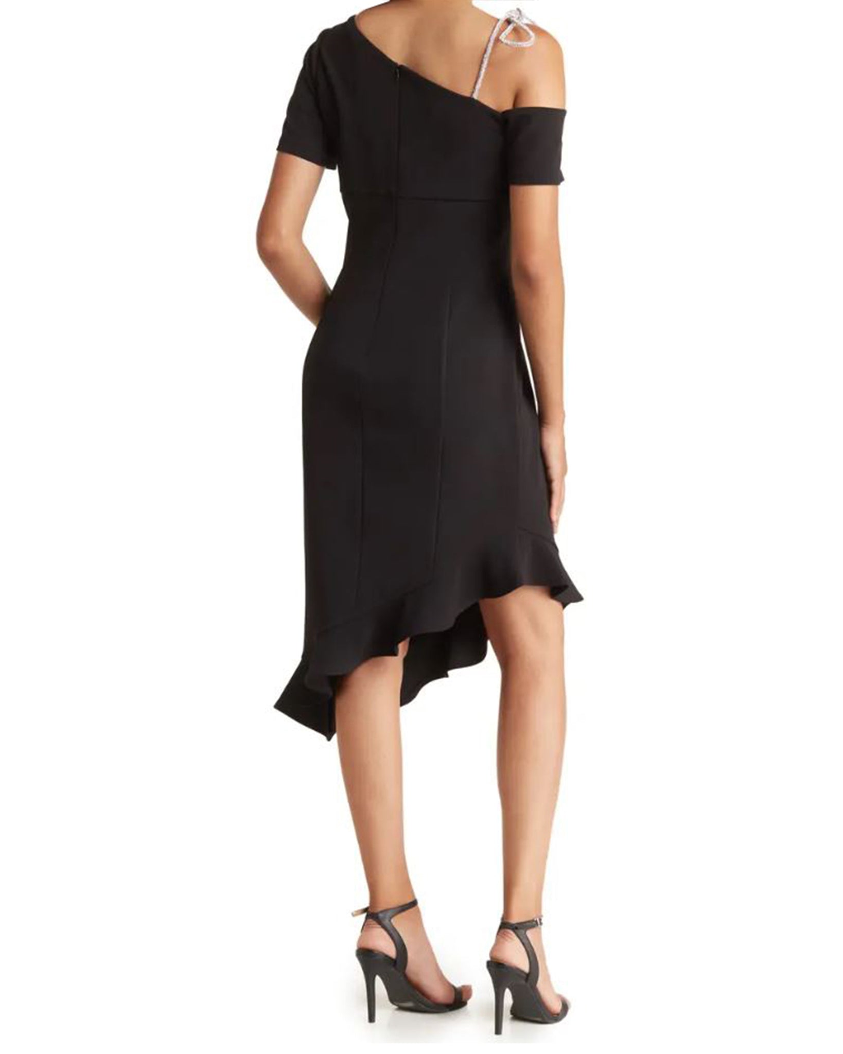 Focus by Shani Crystal Bow Asymmetric Ruffle Hem Dress Focus by Shani Crystal Bow Asymmetric Ruffle Hem Dress