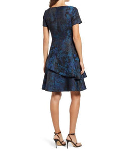 Blue Asymmetrical Jacquard Dress