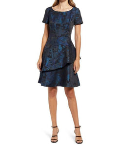 Blue Asymmetrical Jacquard Dress