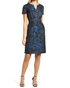Jacquard Bow Detail Dress - Blue
