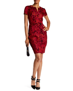 Jacquard Bow Sheath Dress - Red