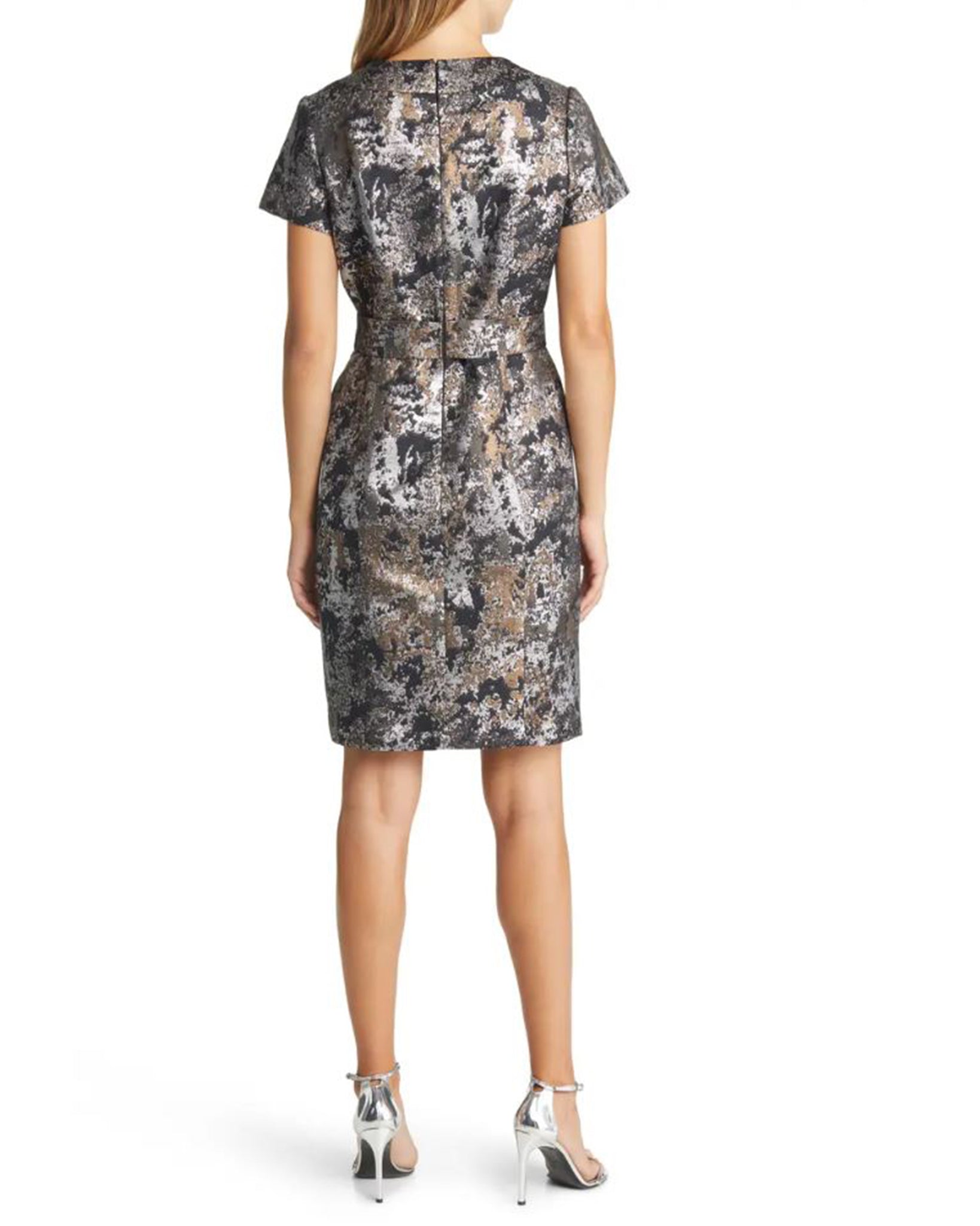 Buy Online Jacquard Bow Detail Dress in Black/Gold for Women
