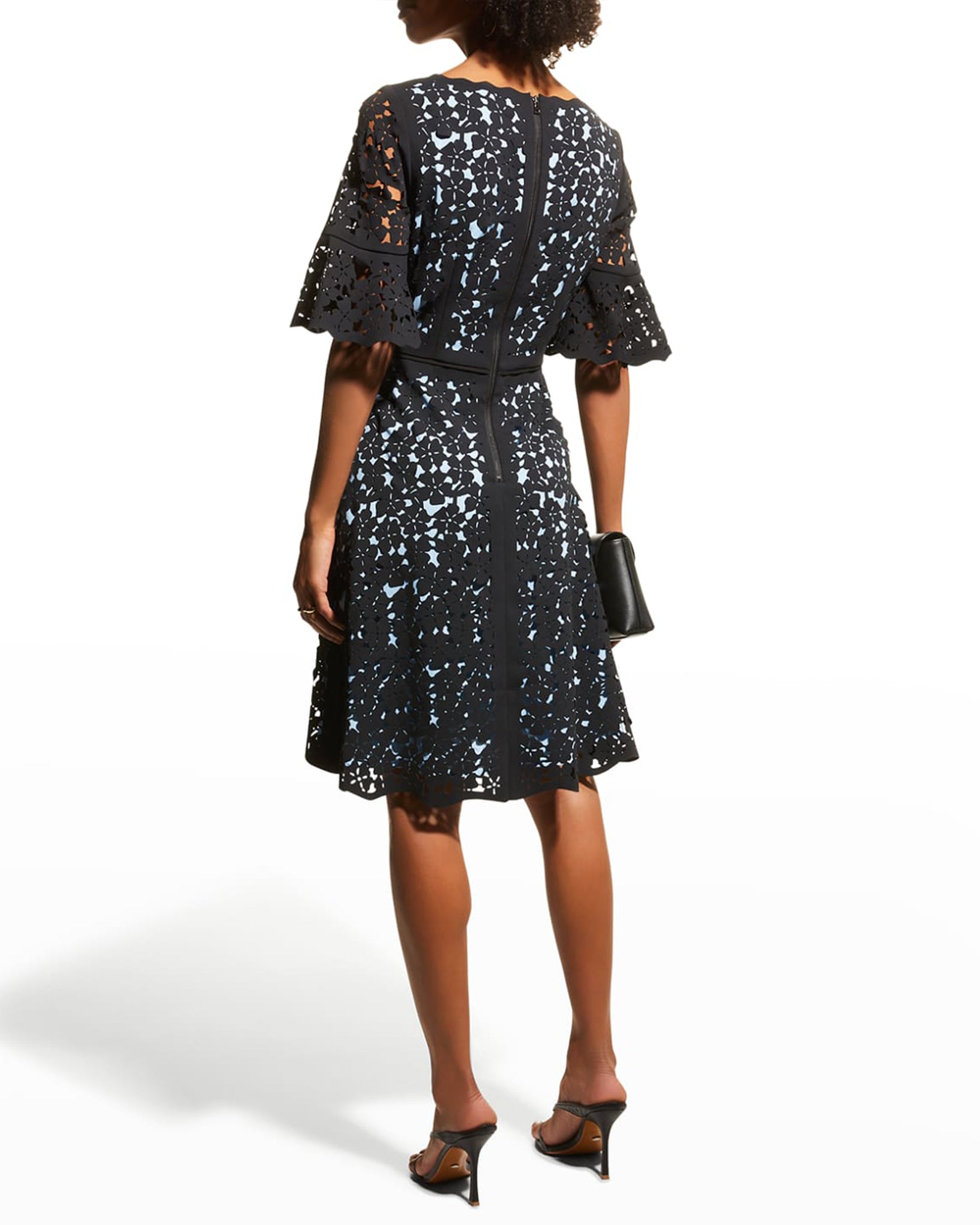 bell cut dress Bell Sleeve Front Tie Cut-Out Slit Printed Maxi Dress