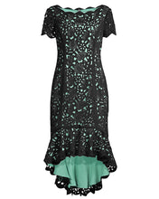 Load image into Gallery viewer, Hi-Lo Laser Cutting Dress in Black/Mint