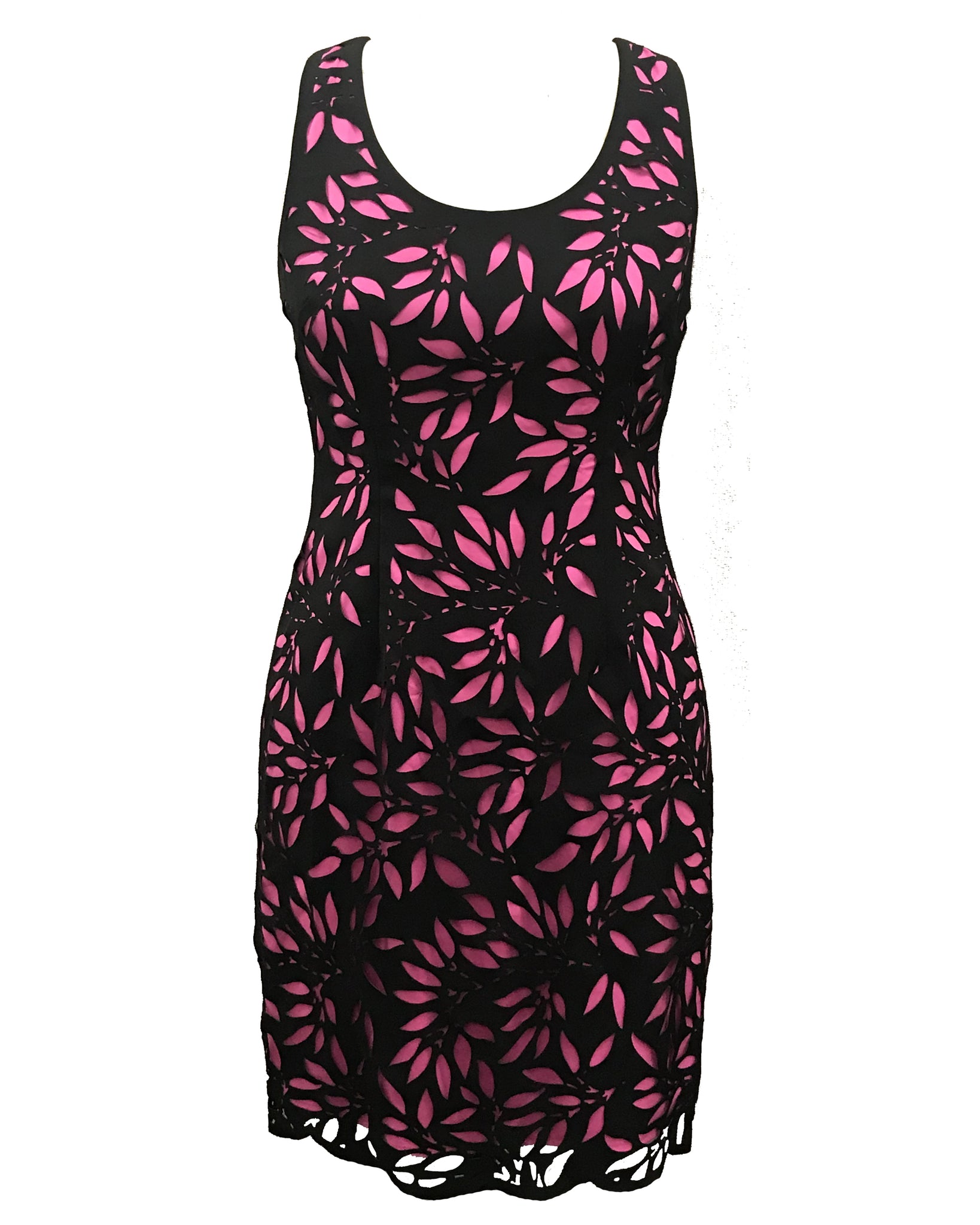 Buy Online FOCUS by Shani - Sleeveless Laser Cut Dress in Black/Pink for Women | Shani Collection Buy Online FOCUS by Shani - Sleeveless Laser Cut Dress in Black/Pink for Women | Shani Collection