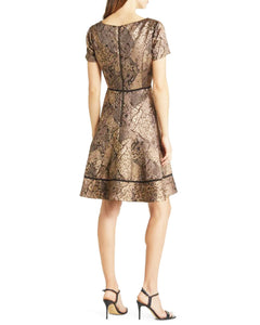 Jacquard Gold Fit and Flare Dress