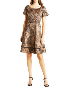 Jacquard Gold Fit and Flare Dress