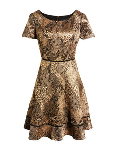 Jacquard Gold Fit and Flare Dress