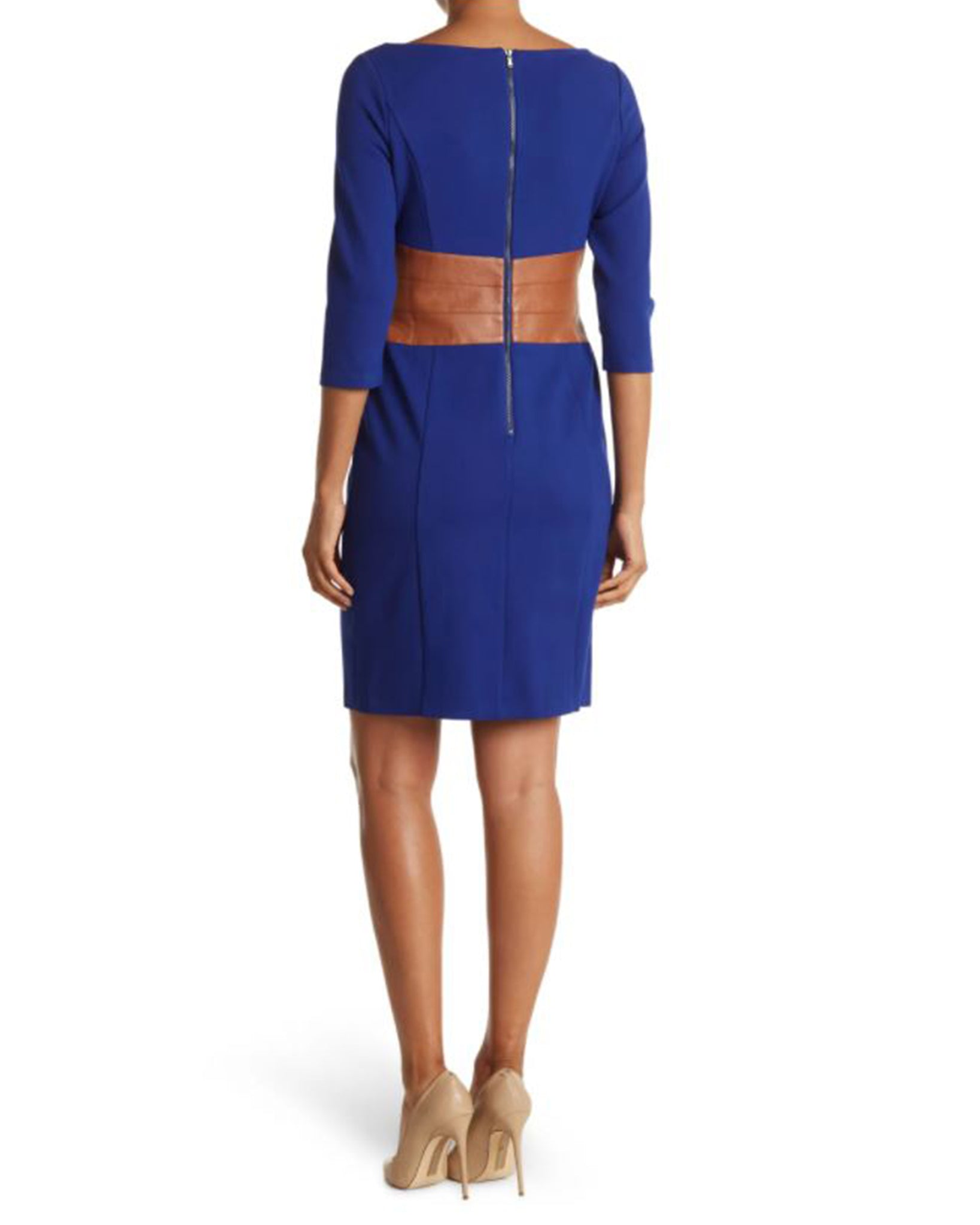 Buy Online FOCUS by Shani Ponte Knit Dress with Leather Waistband in Blue for Women | Shani Collection Buy Online FOCUS by Shani Ponte Knit Dress with Leather Waistband in Blue for Women | Shani Collection