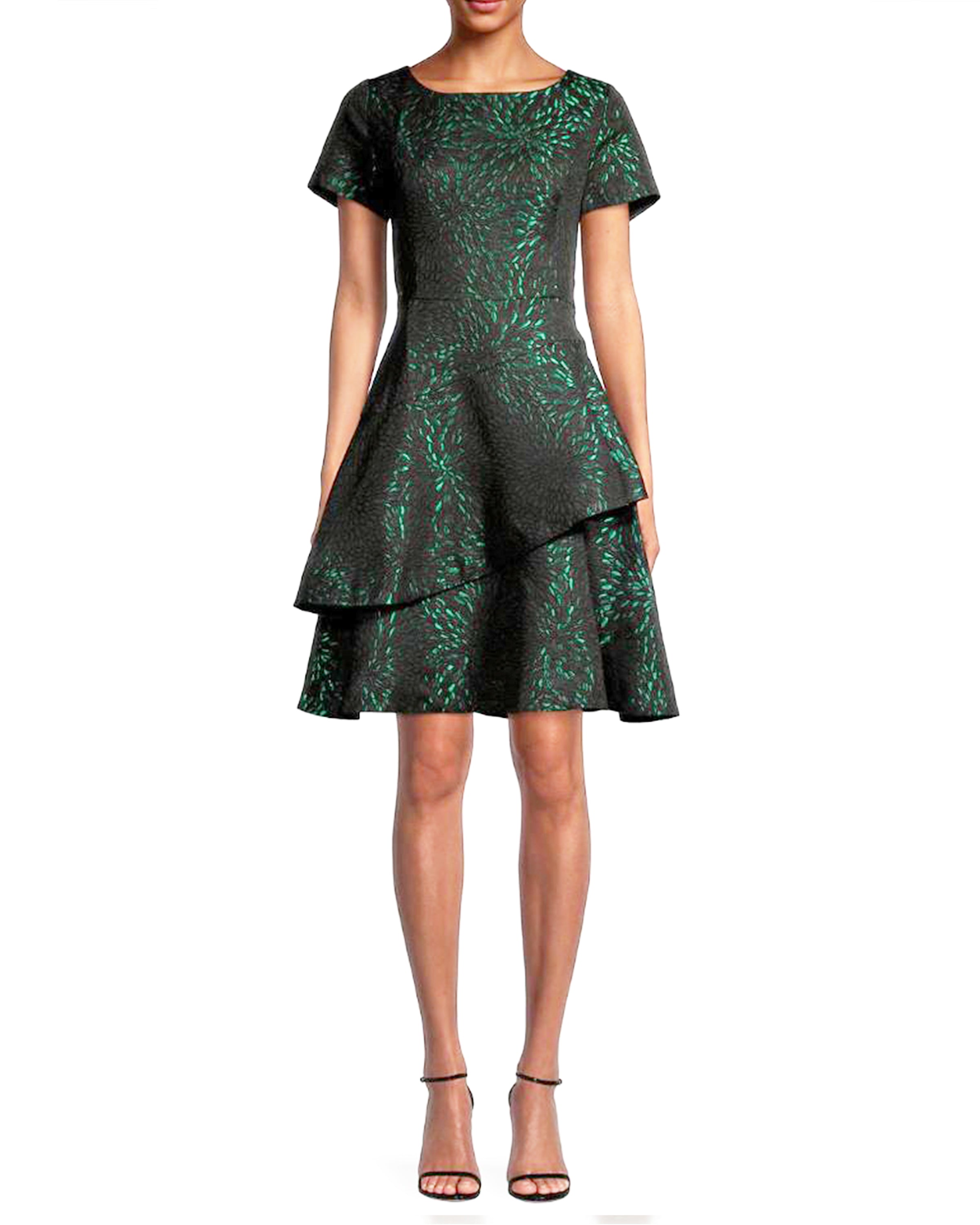 Green Asymmetrical Jacquard Dress