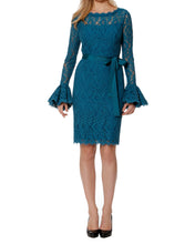 Load image into Gallery viewer, Ruffle Sleeve Lace Dress in Azure Blue