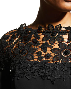 Beaded Lace Yoke Dress in Black