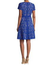 Load image into Gallery viewer, FOCUS by Shani - Laser Cutting Fit and Flare Dress in BLUE