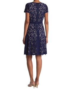 FOCUS by Shani - Laser Cutting Fit and Flare Dress - NAVY
