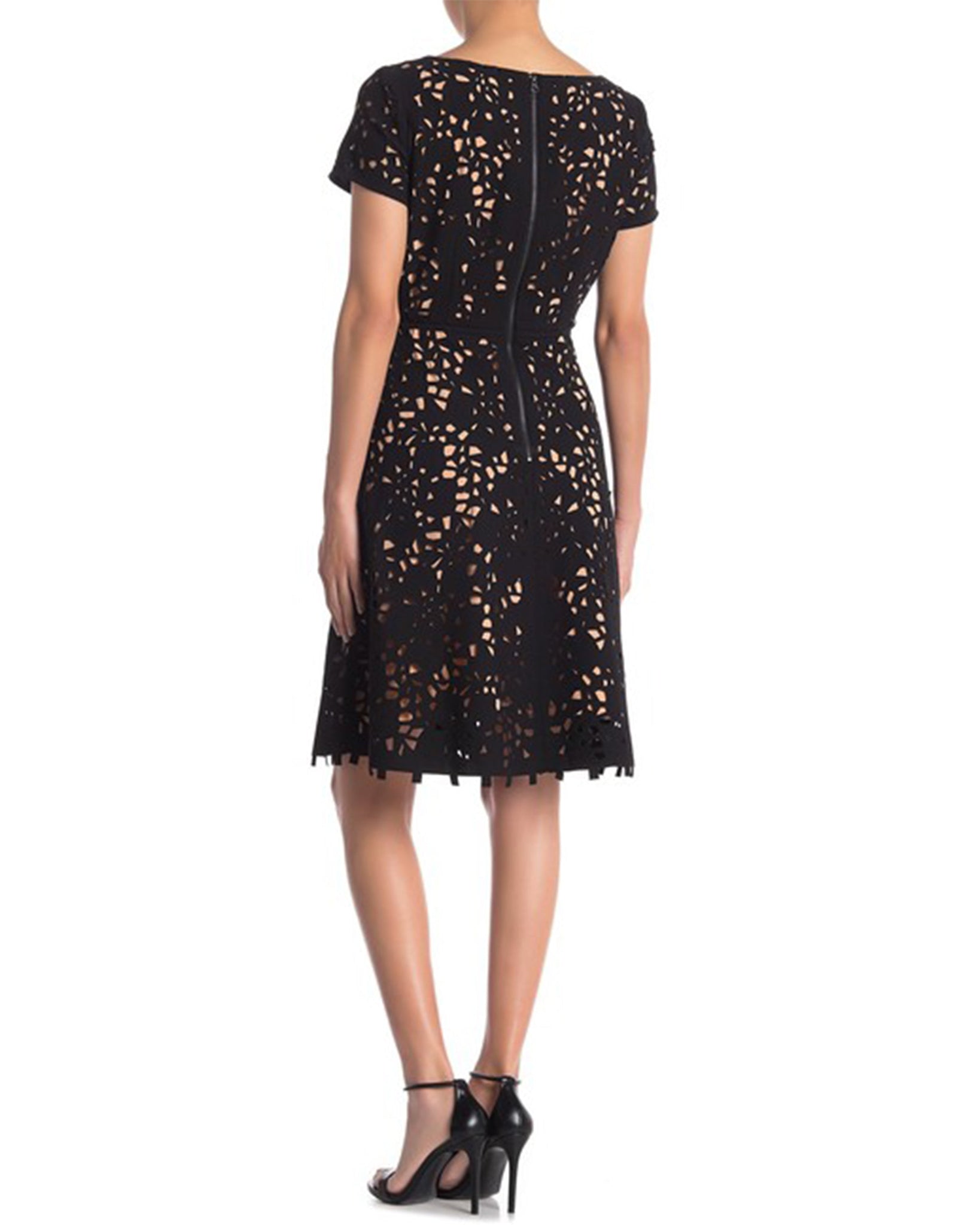 FOCUS by Shani Laser Cut Fit & Flare Dress in Black FOCUS by Shani Laser Cut Fit & Flare Dress in Black