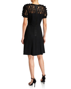 Ponte Knit Dress with Floral Applique on Sleeves - 2