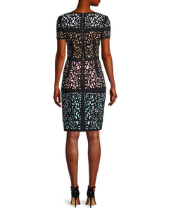 FOCUS by Shani - Laser Cut Sheath Dress Black/Mint