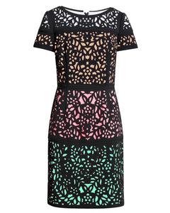 FOCUS by Shani - Laser Cut Sheath Dress Black/Mint