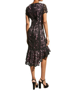 Hi-Lo Laser Cutting Dress in Black/Pink