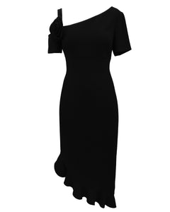 Asymmetric Dress with Floral Detail black