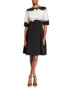 Crepe Dress with Floral Lace Bodice - 1
