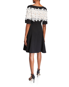 Crepe Dress with Floral Lace Bodice - 2