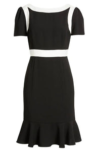 Colorblocking Crepe Dress with Flounce Detail